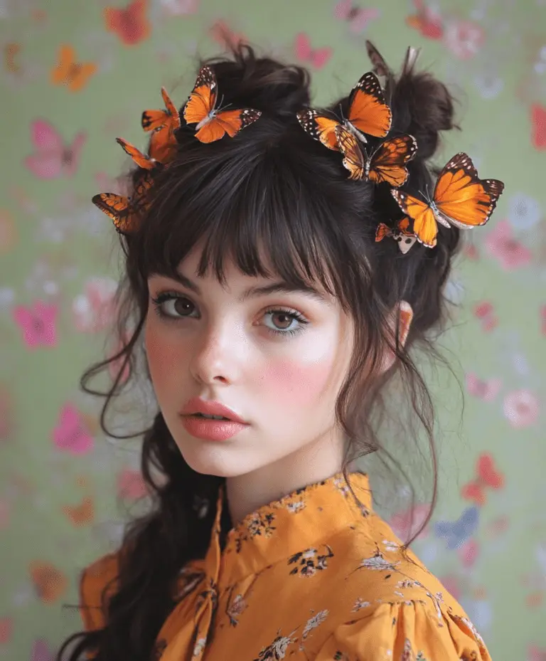 Butterfly bangs paired with soft-layered waves for a trendy yet delicate style