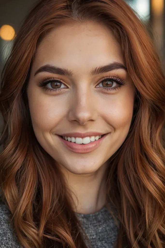 Glossy Auburn Highlights on Dark Brunette
