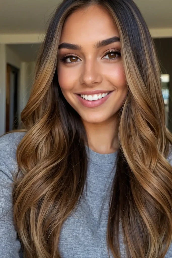 Caramel Balayage for Dark Brunettes