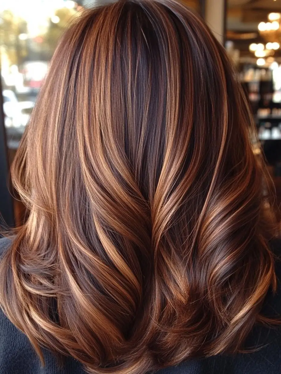 Golden caramel balayage on brunette hair