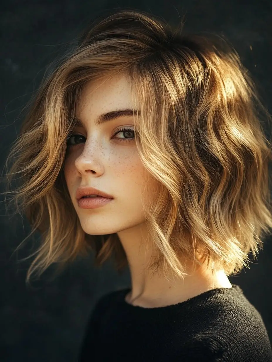 Warm Caramel Balayage on Layered Lob