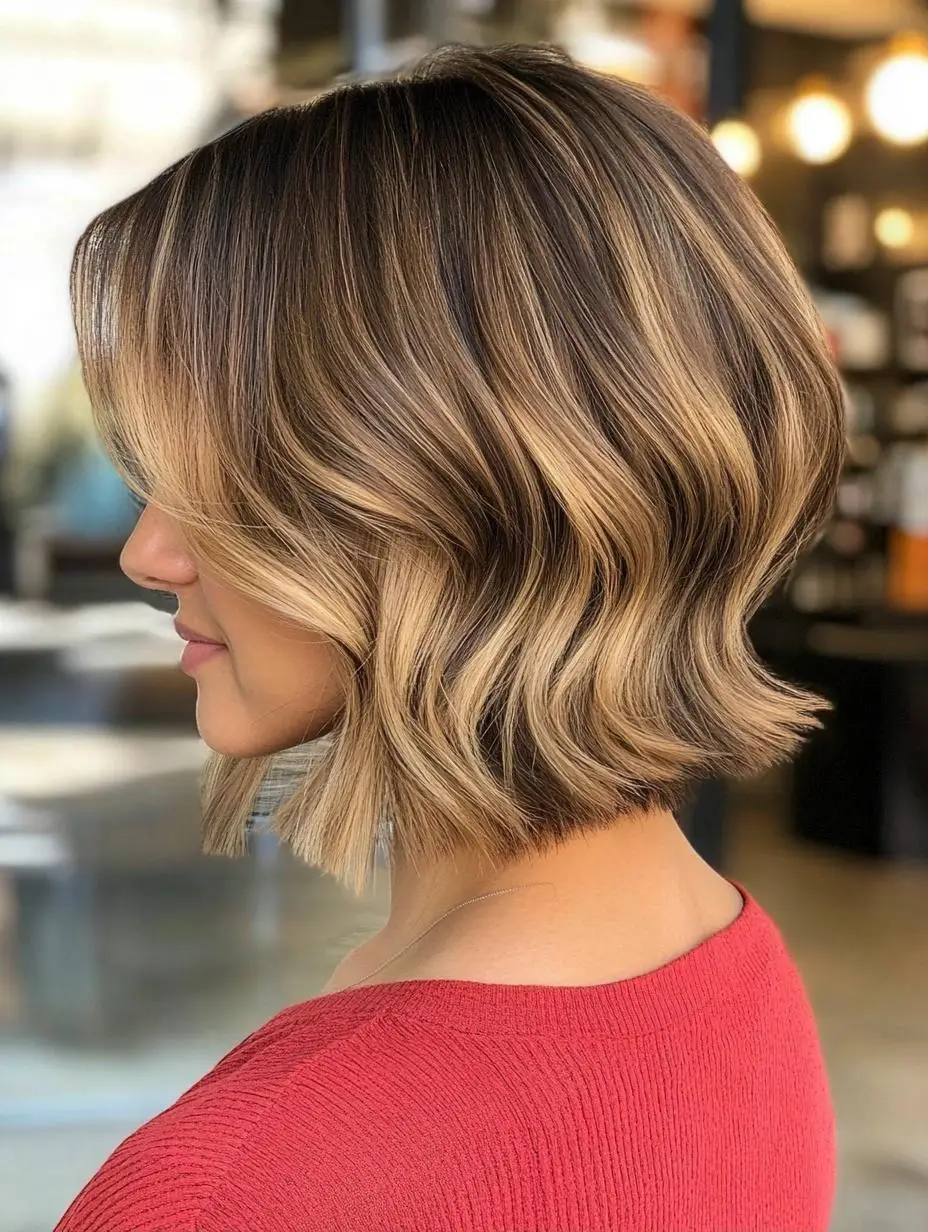 Dimensional Caramel Brown Balayage on Long Lob