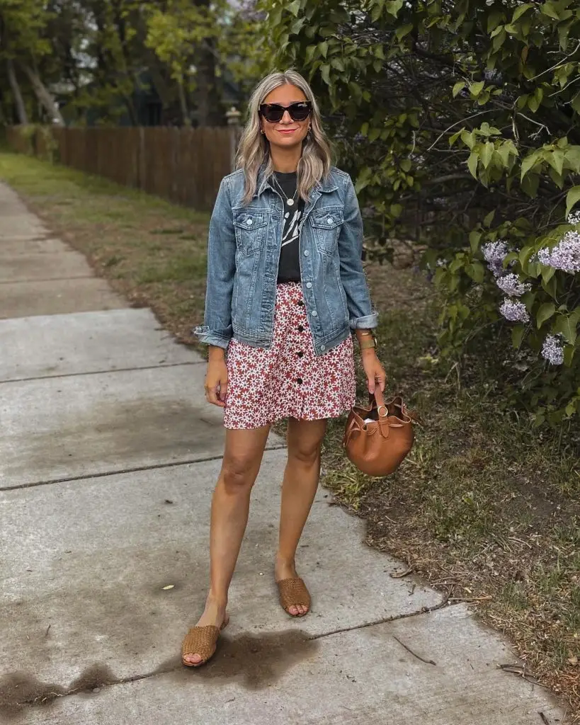 Light pastel denim jacket with lace and pearl embellishments
