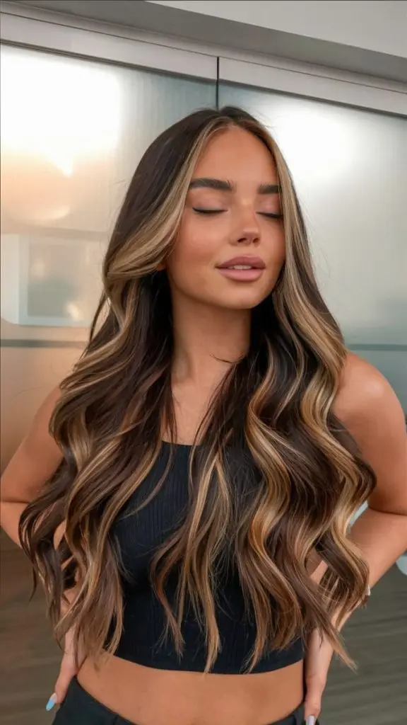 Espresso Hair with Honey Balayage Highlights
