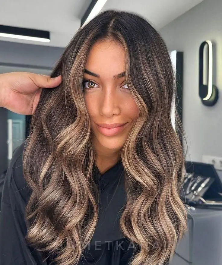 Velvet Brown Hair with Caramel Gold Highlights