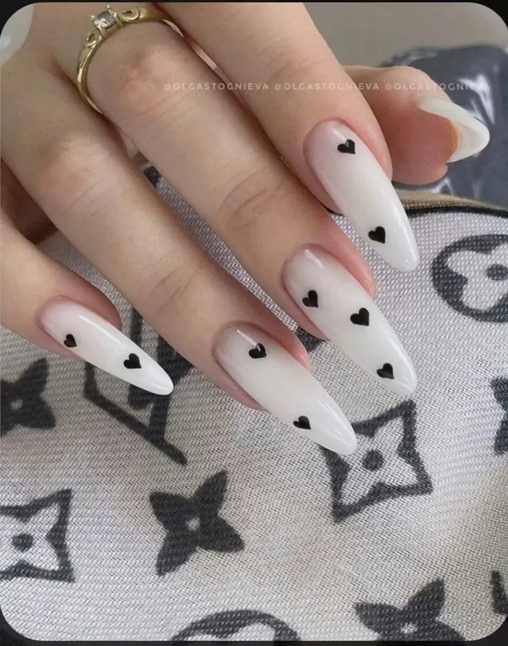 Neutral Short Acrylic Nails with Gold Swirl Accents