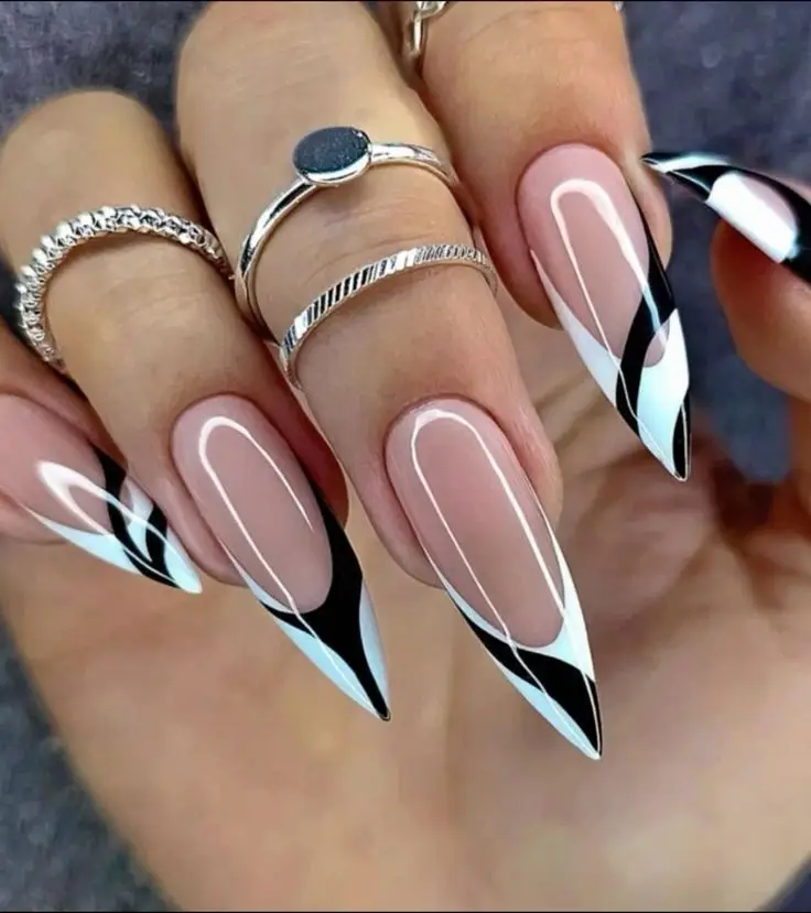 Matte Neutral Nails with White Abstract Detailing