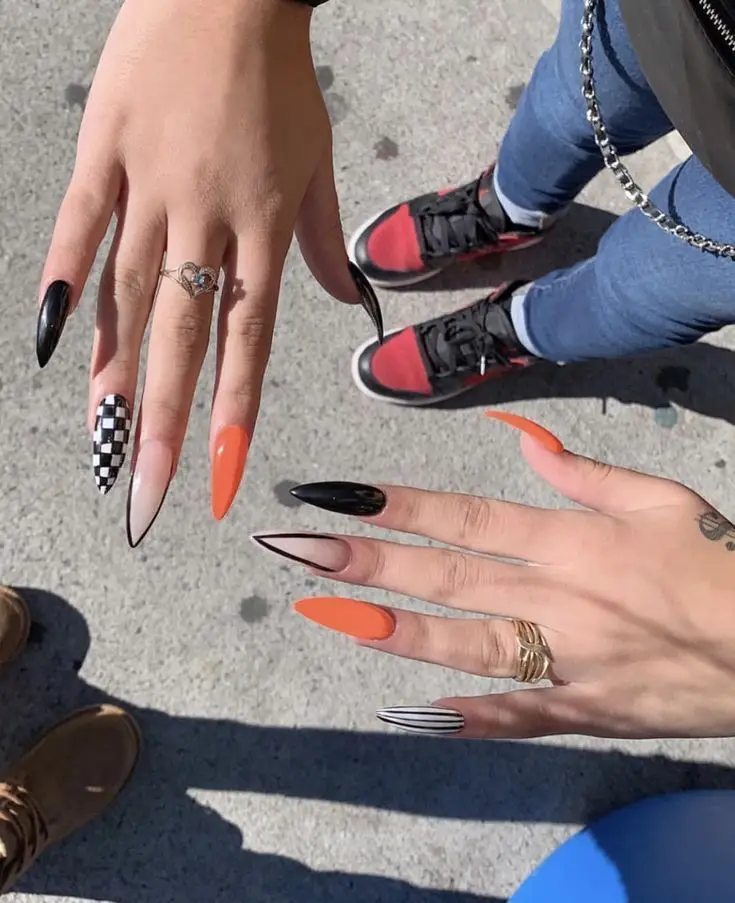 Matte Neutral Nails with Abstract White Art Designs