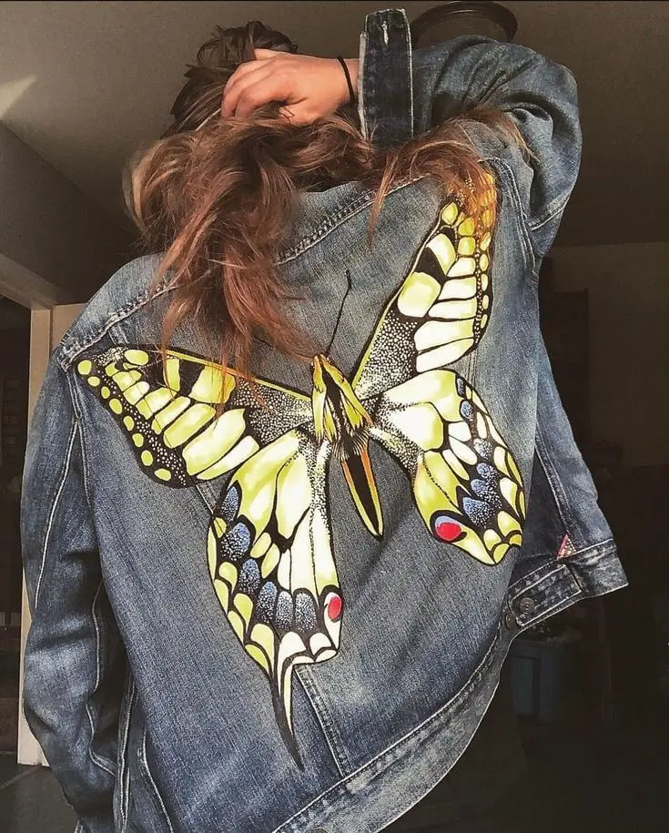 Colorblock denim jacket with panels in contrasting shades