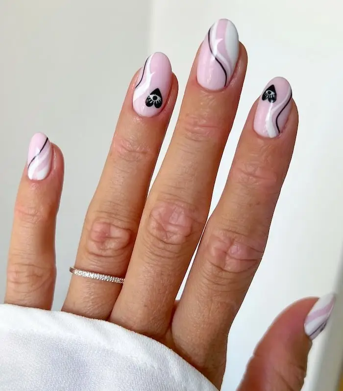Edgy Pink and Black Valentine’s Nails