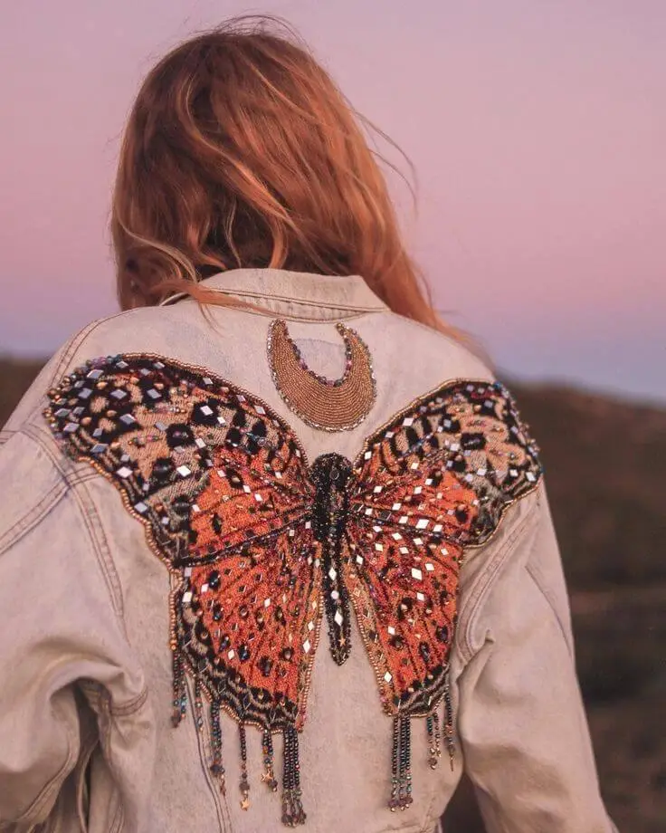 Denim jacket with colorful graffiti designs