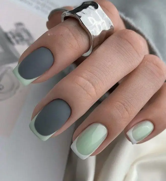 Short Neutral Nails with White Floral Art