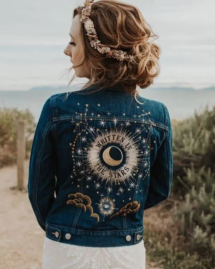 Denim jacket with bold horizontal striped panels in different washes