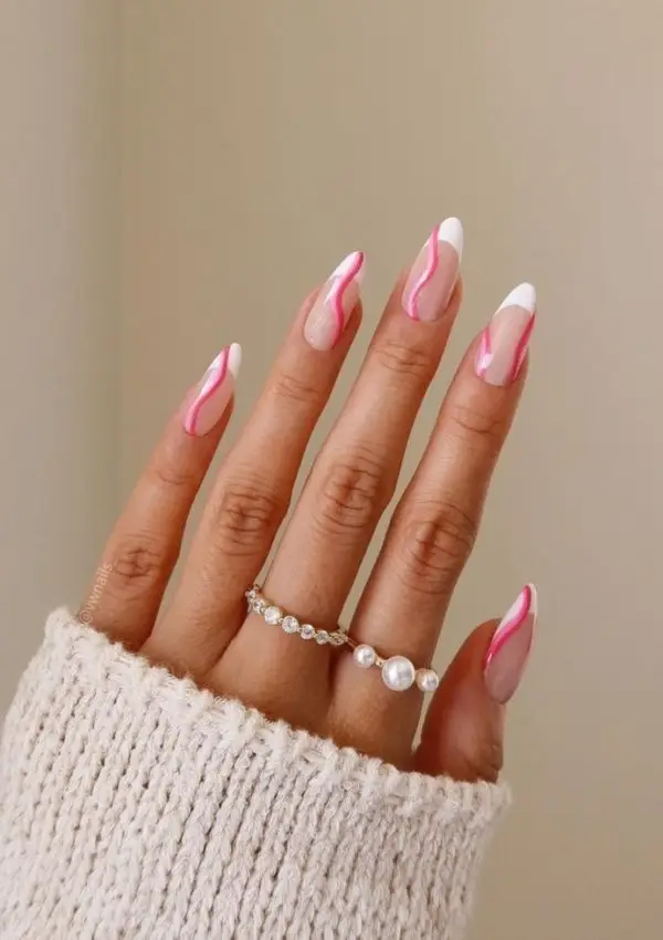 Classic Red Nails with White Mini Hearts
