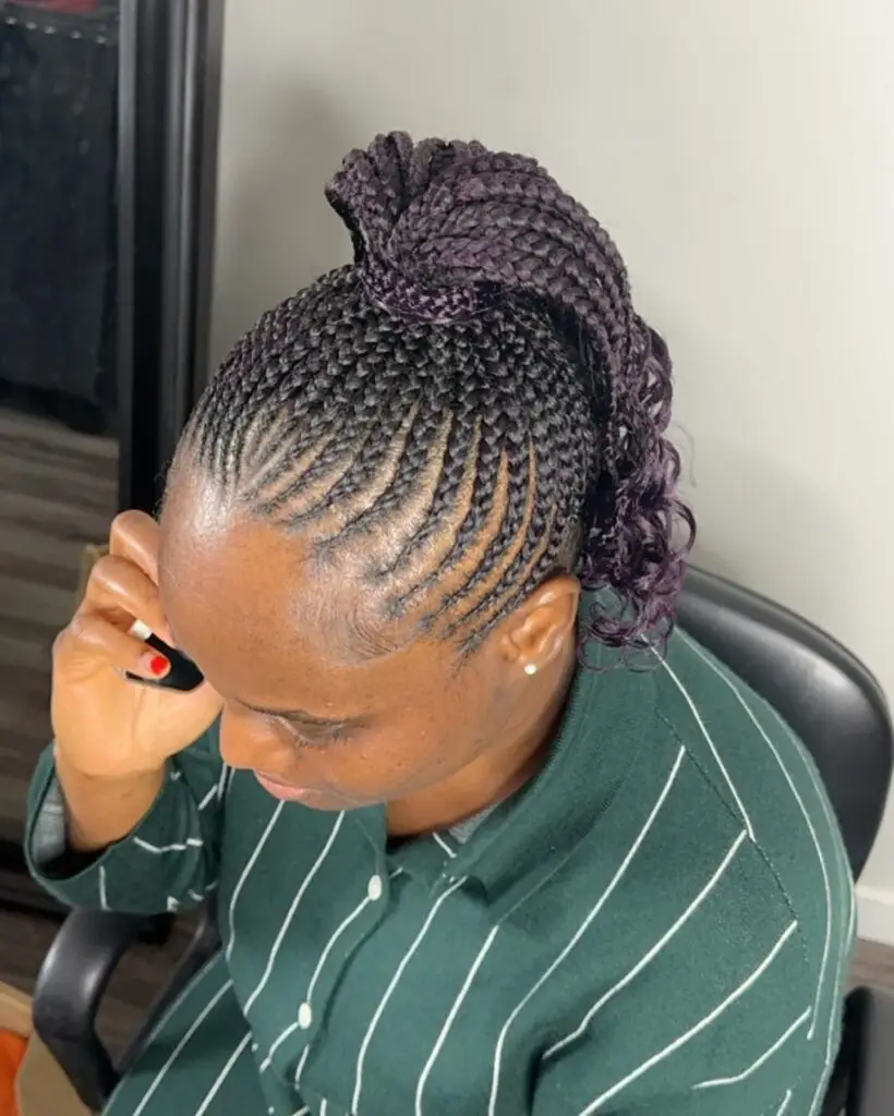 Goddess cornrows transitioning into a sleek high ponytail