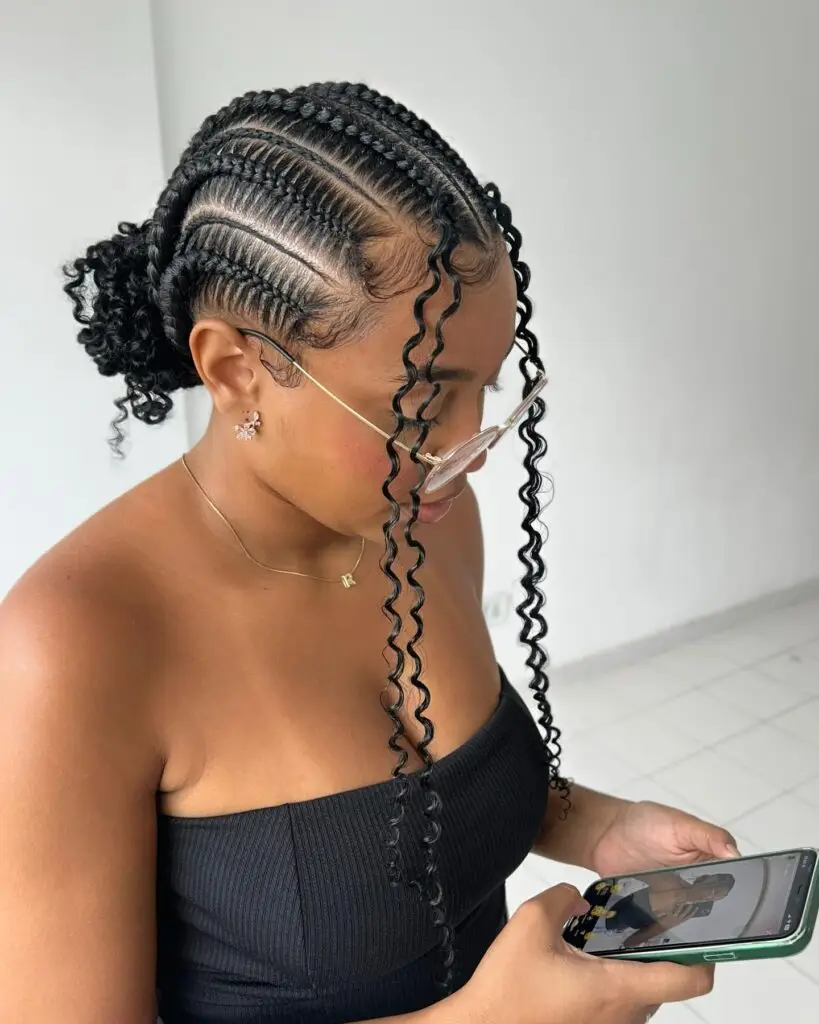 Goddess cornrows featuring diamond-shaped parting with sleek precision