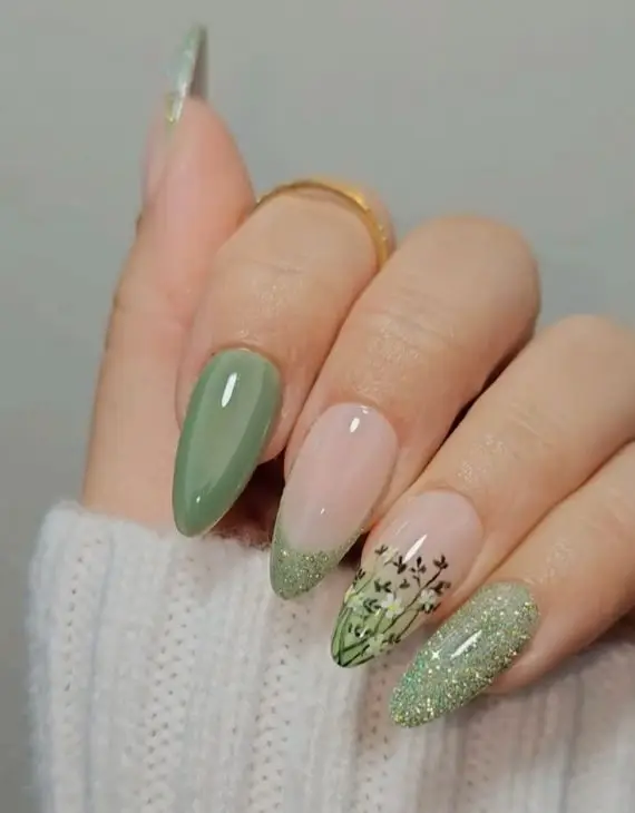 Modern French Tip Nails with Glitter Edges