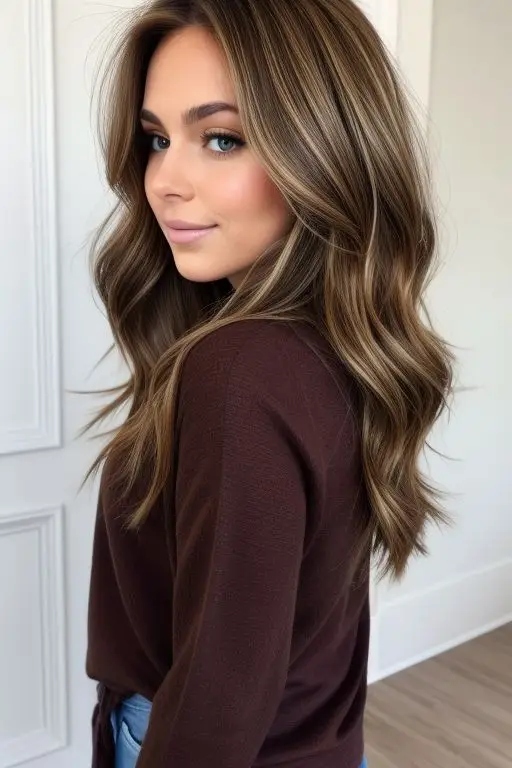 Elegant Brunette Waves with Golden Undertones