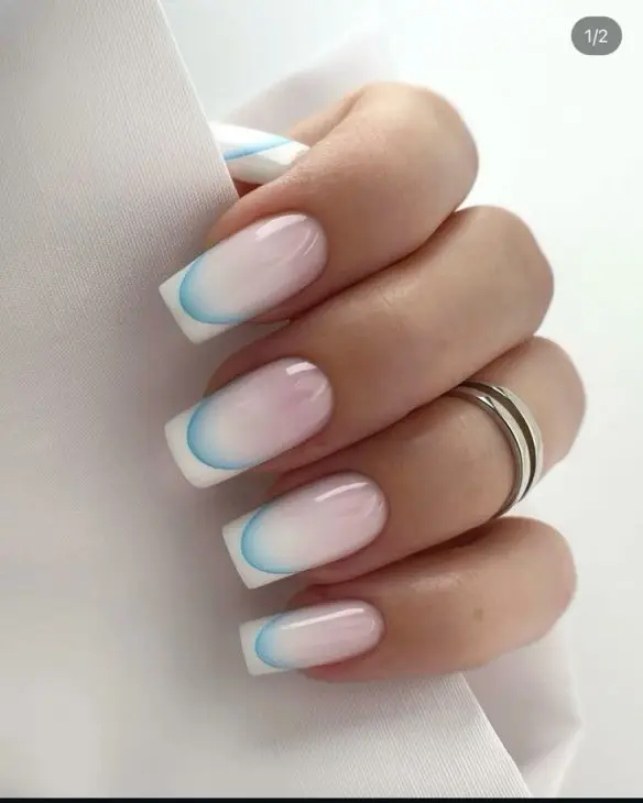 Neutral Short Acrylic Nails with Subtle Glitter Frames