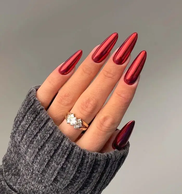 Chrome Red Valentine Nails