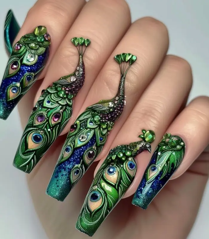Matte Olive Green Nails with Gold Lines