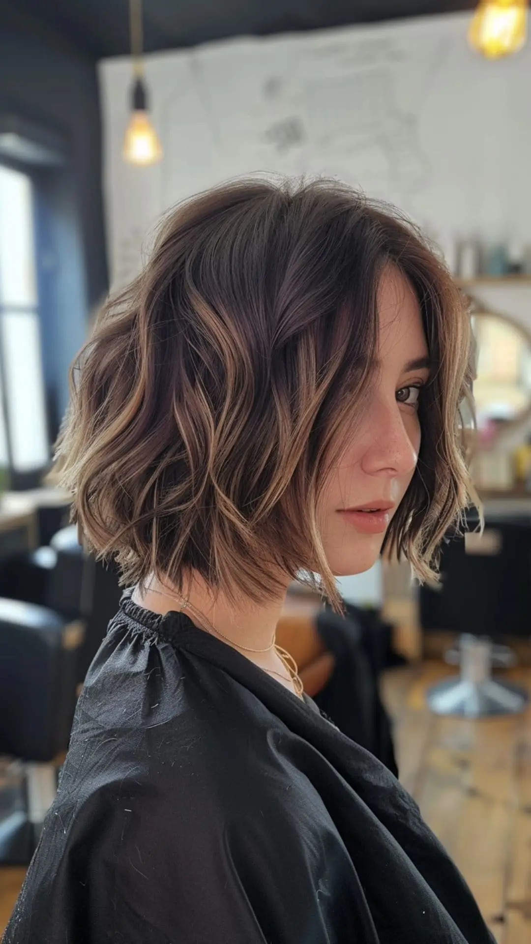 Brunette Balayage Textured Bob