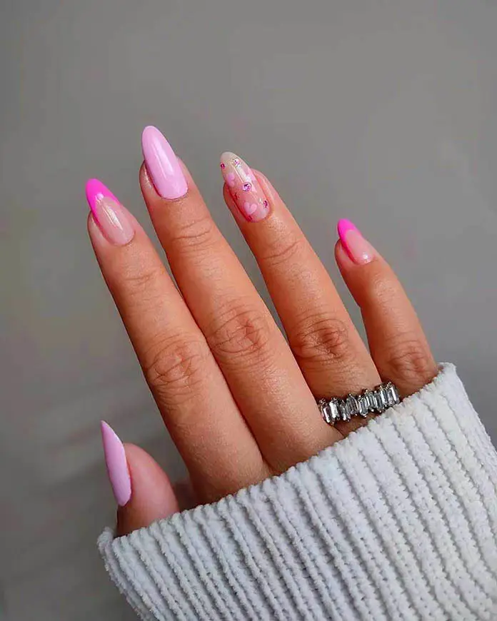Abstract Pink and Gold Nails