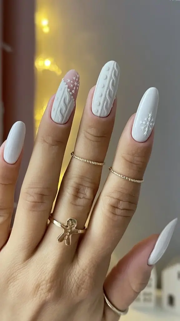 Milky White Valentine’s Gel Nails with Floral Detailing