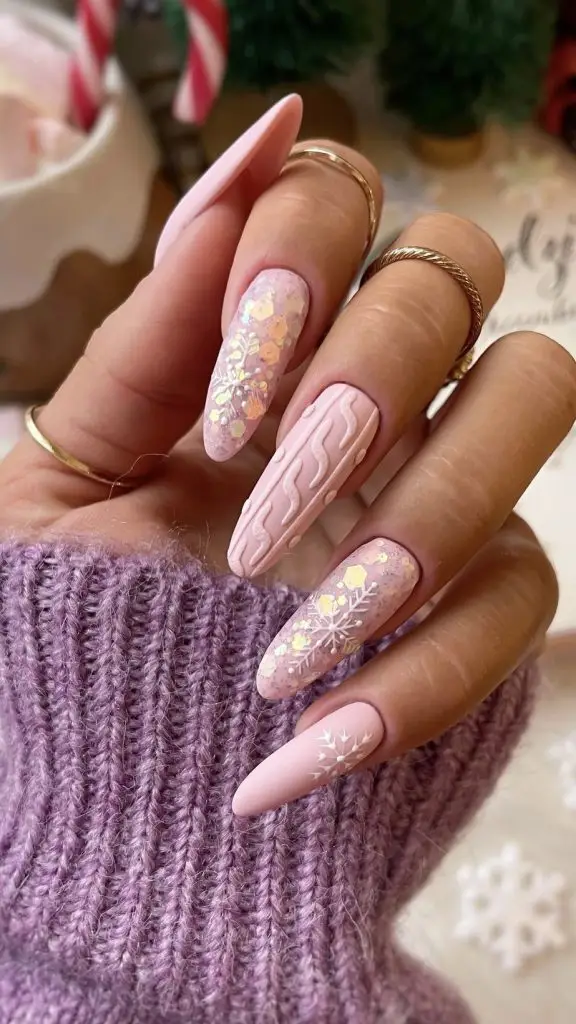 Frosted Pink Ombré Gel Nails with Pearly Accents