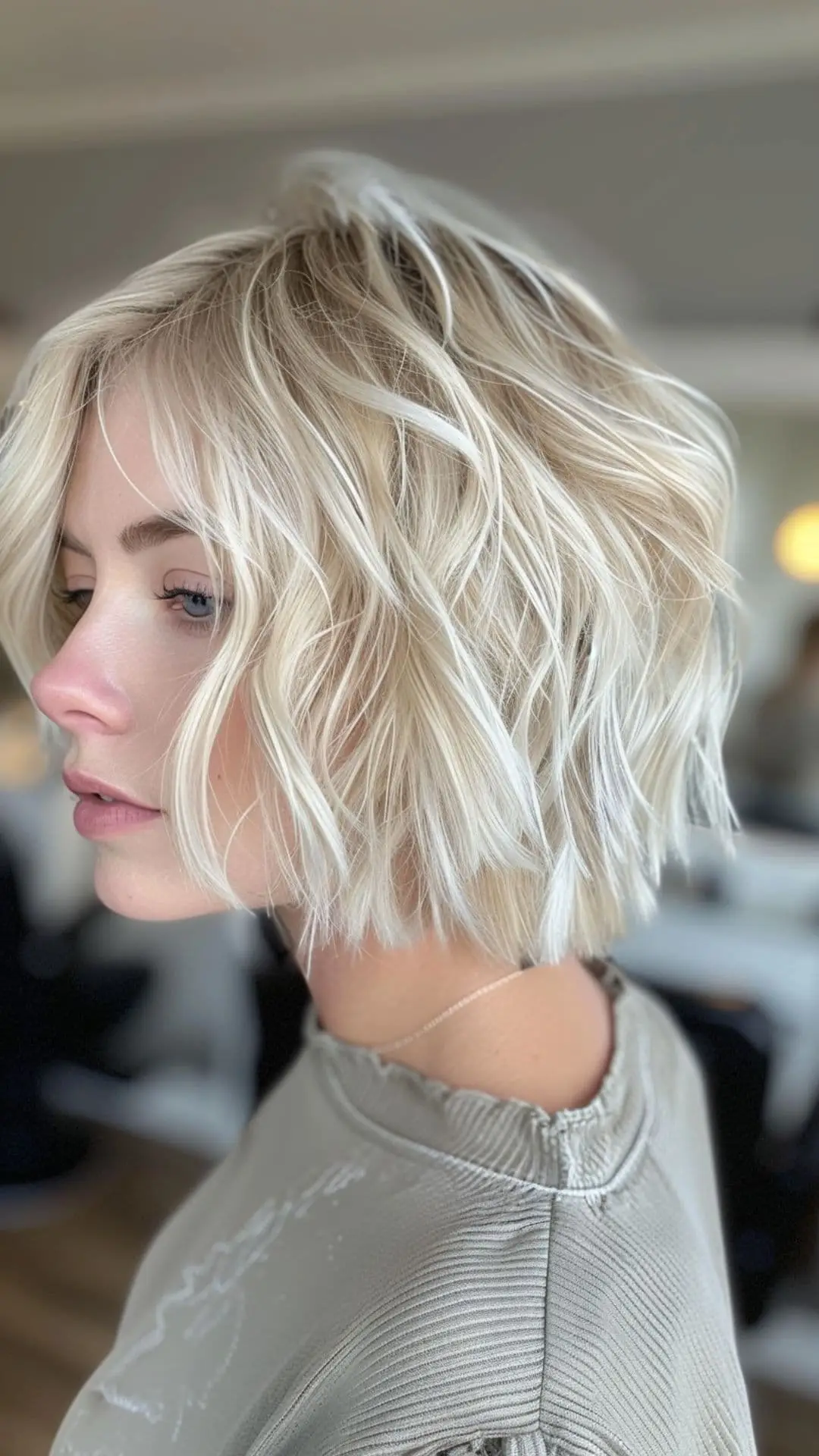 Icy Blonde Balayage Chin-Length Bob