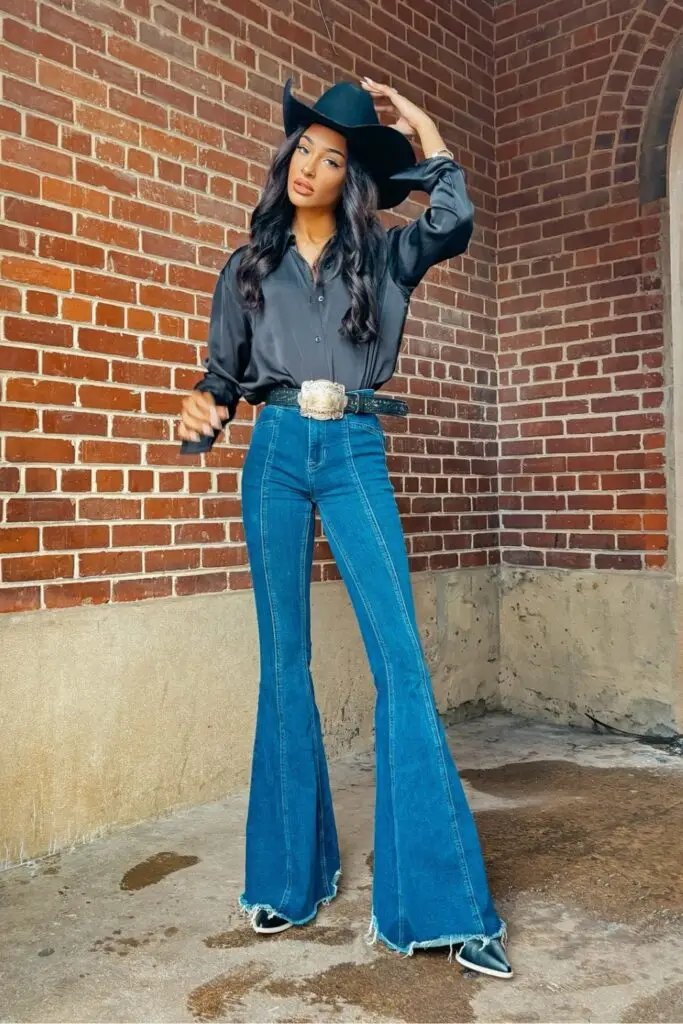 Layered western outfit with fringe jacket and hat