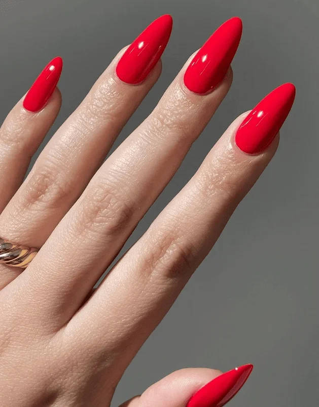 White nails with red rose Valentine’s Day design