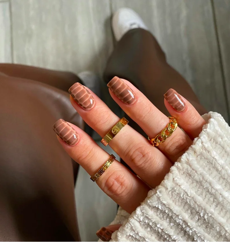 Neutral Beige Nails with Gold Foil Tips