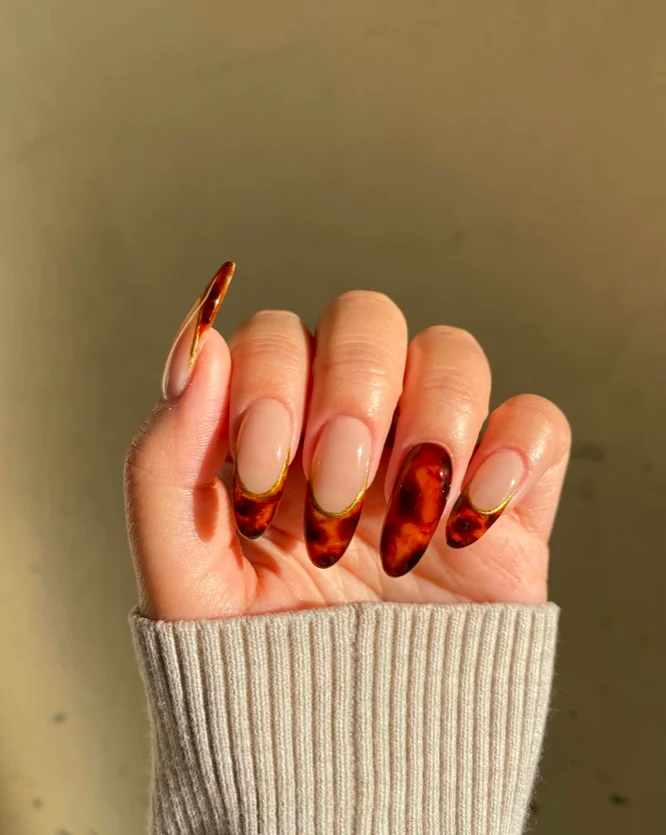 Abstract Black and Gold Line Art Nails