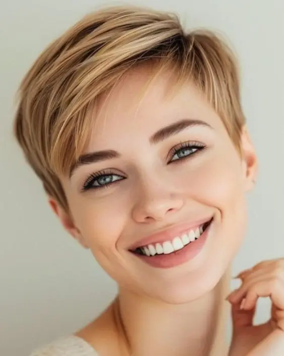 Side-Parted Pixie Haircut with Sleek Finish