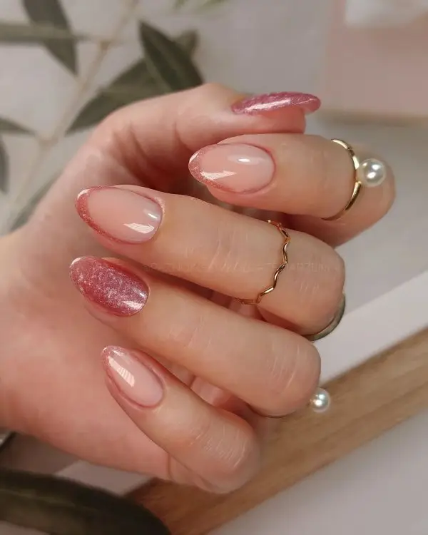 Soft Rose Glitter Pink Nails