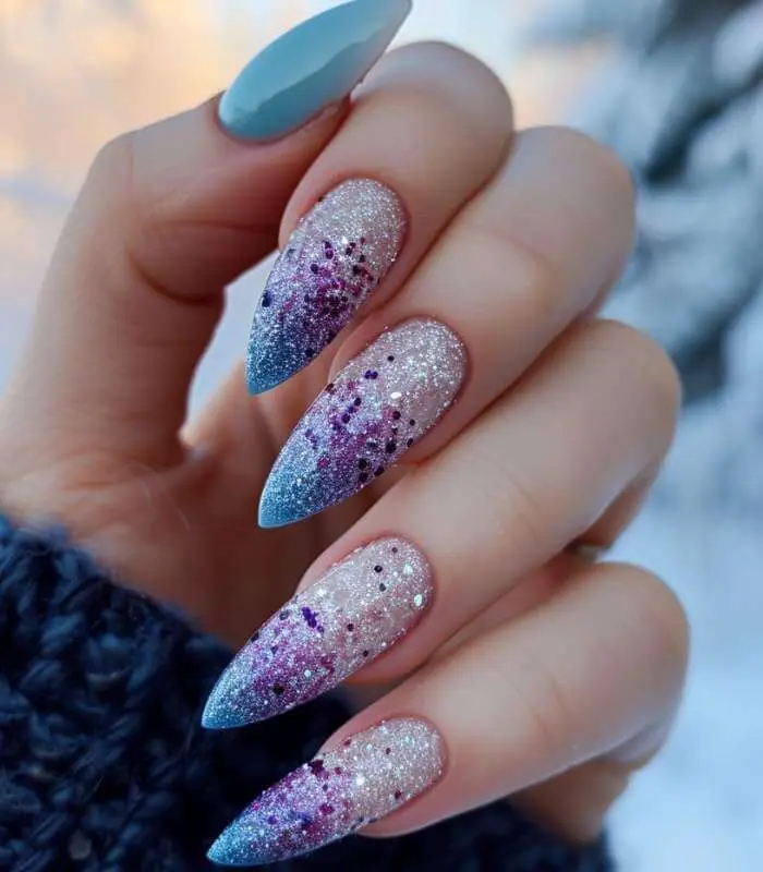 Glittered Black Coffin Nails