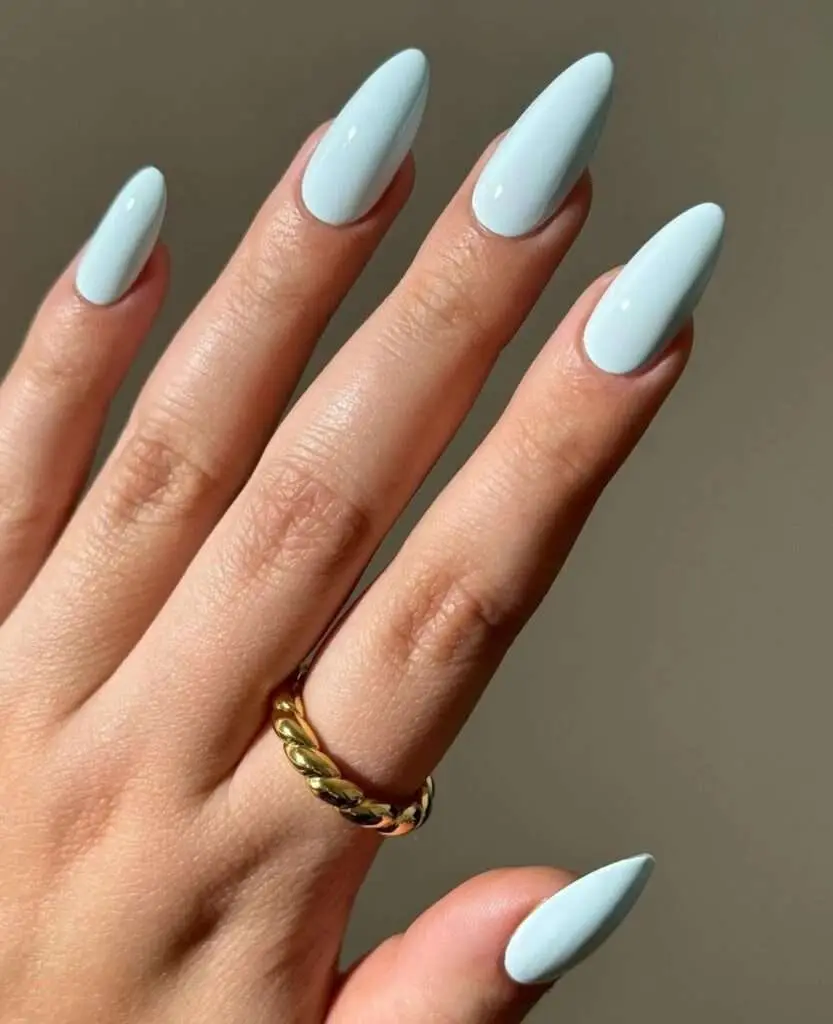 Frosty Blue Almond Nails with Icy White Details