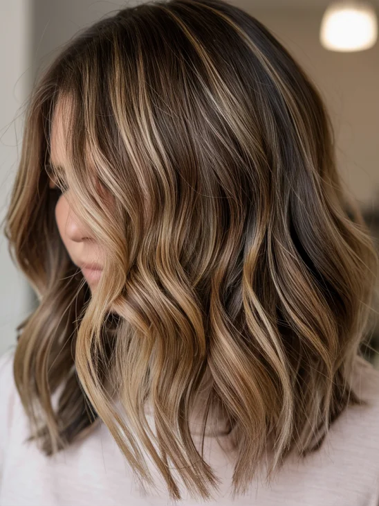 Copper Highlighted Hair, Close-Up