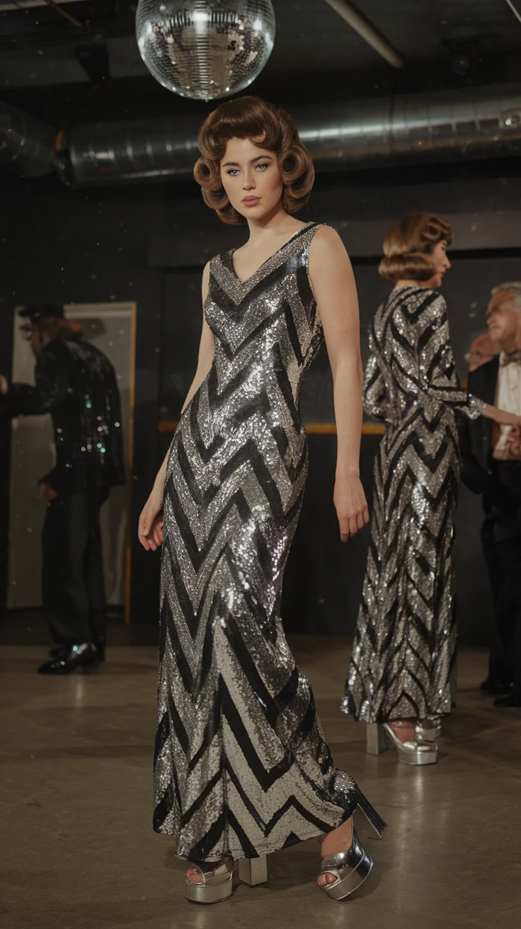 Vintage-Inspired Silver Sequin Gown