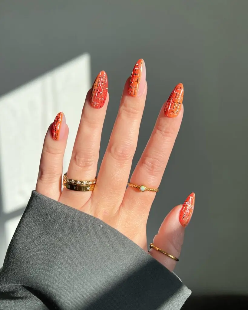 Nails with tweed-inspired patterns and fall tones