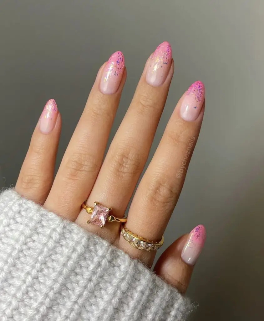 Pink Glitter Ombre Valentine's Nails