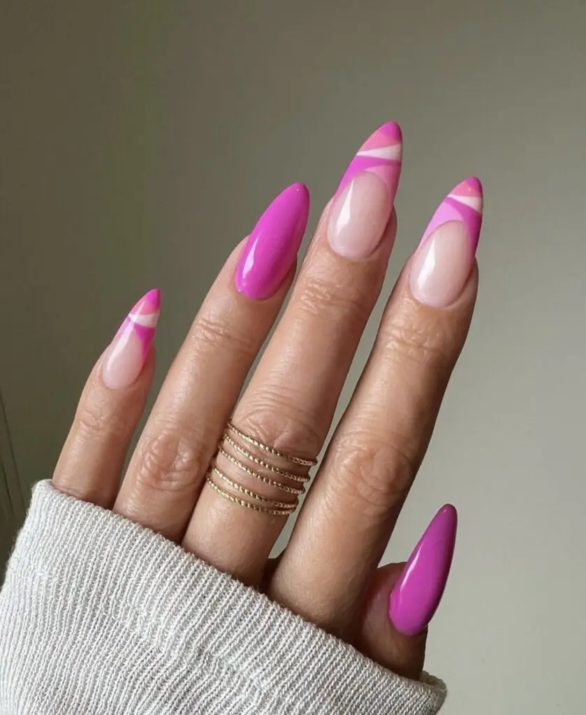 Medium-Length Barbie Pink Nails with Heart Accents