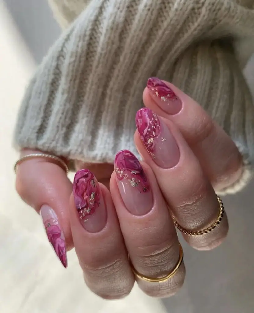 Heart-Accented Nails with Glitter Tips