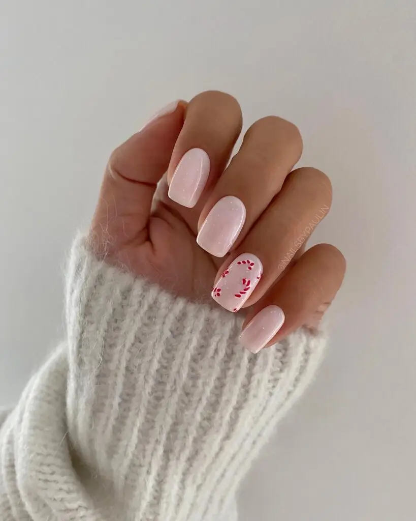 Candy Cane Accent Valentine's Nails