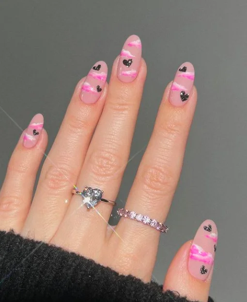 Adorable Heart Doodles with Pastel Nails