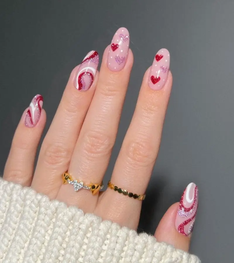 Classic Valentine's Glitter Nails