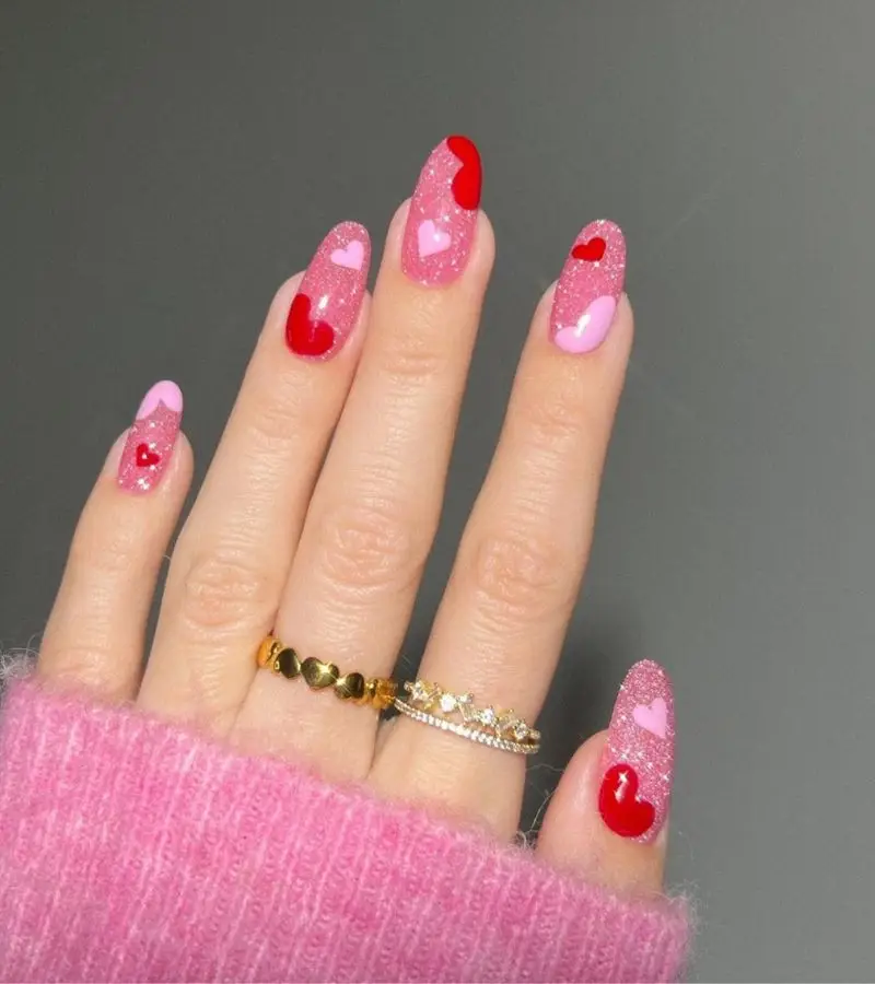 Festive Pink Confetti Nails