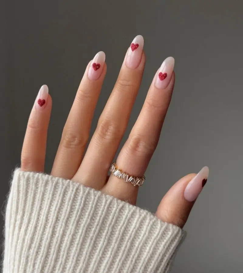 Glittery French Valentine Nails