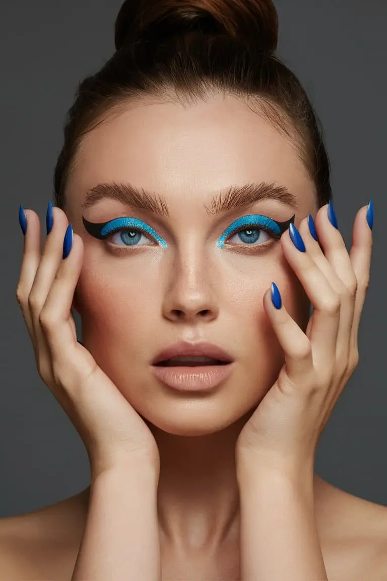 Close-up of blue eyes with vibrant eyeliner